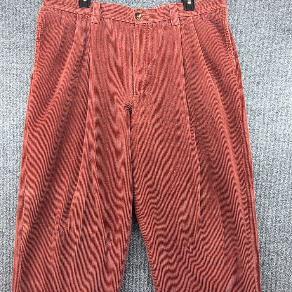 LL Bean Comfort Waist Corduroy Pants Men 38 Red/Orange Pleated Casual
